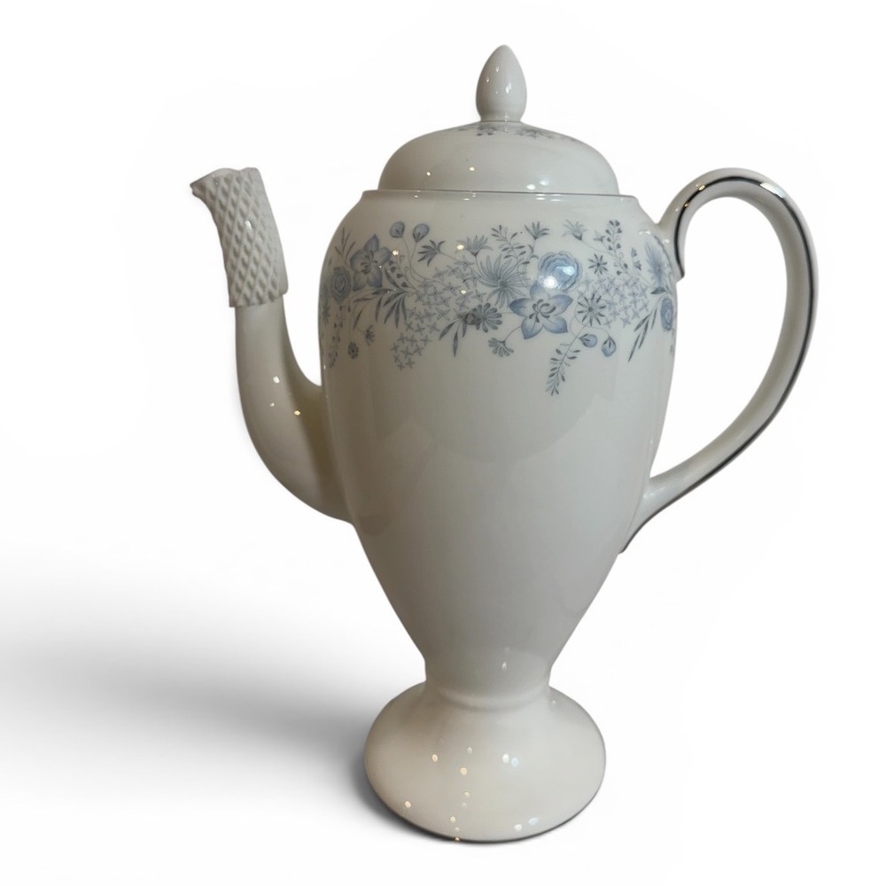 Wedgwood Belle Fleur Coffee Pot Bone China Blue Floral Silver Trim R4356 England